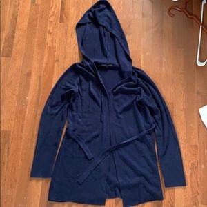 Navy knit cardigan with hood